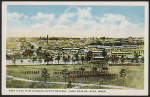 Bird's-eye view showing Depot Brigade, Camp Devens. Ayer, Mass.