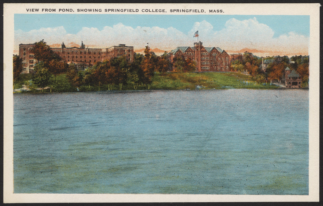 View from pond, showing Springfield College, Springfield, Mass.