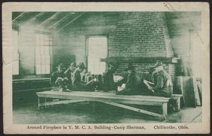 Around fireplace in Y.M.C.A. building - Camp Sherman, Chillicothe, Ohio