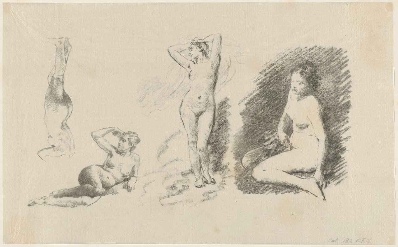 Feuille d’études, composée de trois feuilles, tirées chacune à 5 ou 6 épreuves d’essai, puis réunies