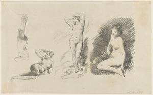 Feuille d’études, composée de trois feuilles, tirées chacune à 5 ou 6 épreuves d’essai, puis réunies