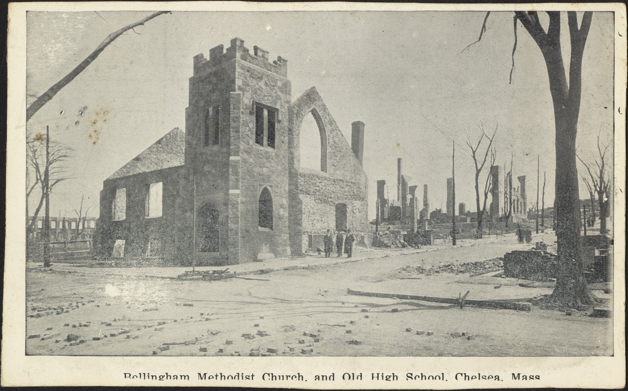 Bellingham Methodist Church and old high school, Chelsea Mass