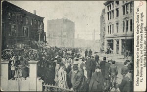 Chelsea Square looking north up Broadway, showing Chelsea Trust Co. building in centre, and Odd Fellows building at right. After the big fire, Apr. 12, 1908