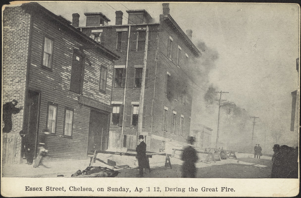 Essex Street, Chelsea, on Sunday, Ap[r]il 12, during the Great Fire