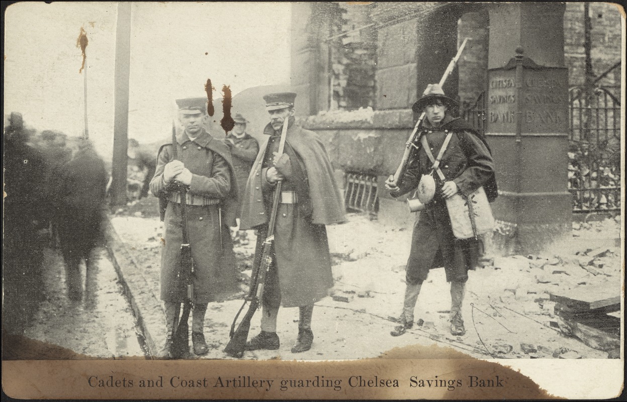 Cadets and coast artillery guarding Chelsea Savings Bank