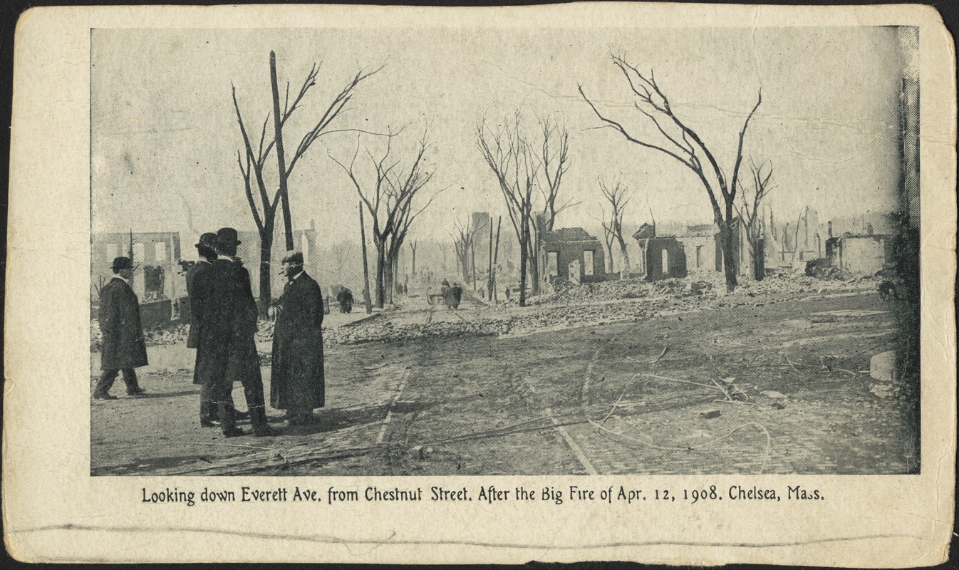 Looking down Everett Ave. from Chestnut Street. After the big fire of Apr. 12, 1908. Chelsea, Mass.