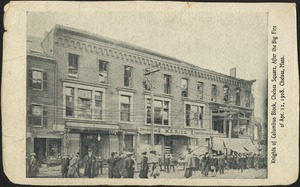 Knights of Columbus Block, Chelsea Square, after the big fire of Apr. 12, 1908. Chelsea, Mass.