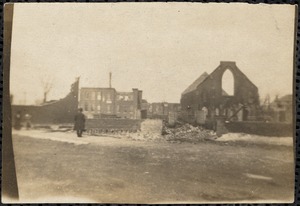 View of St. Rose Catholic Church + Parochial School, Chelsea fire