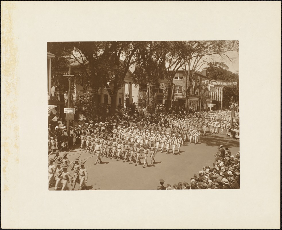 Plymouth Tercentenary celebration, parade, President Day, August 1, 1921, marines and sailors marching