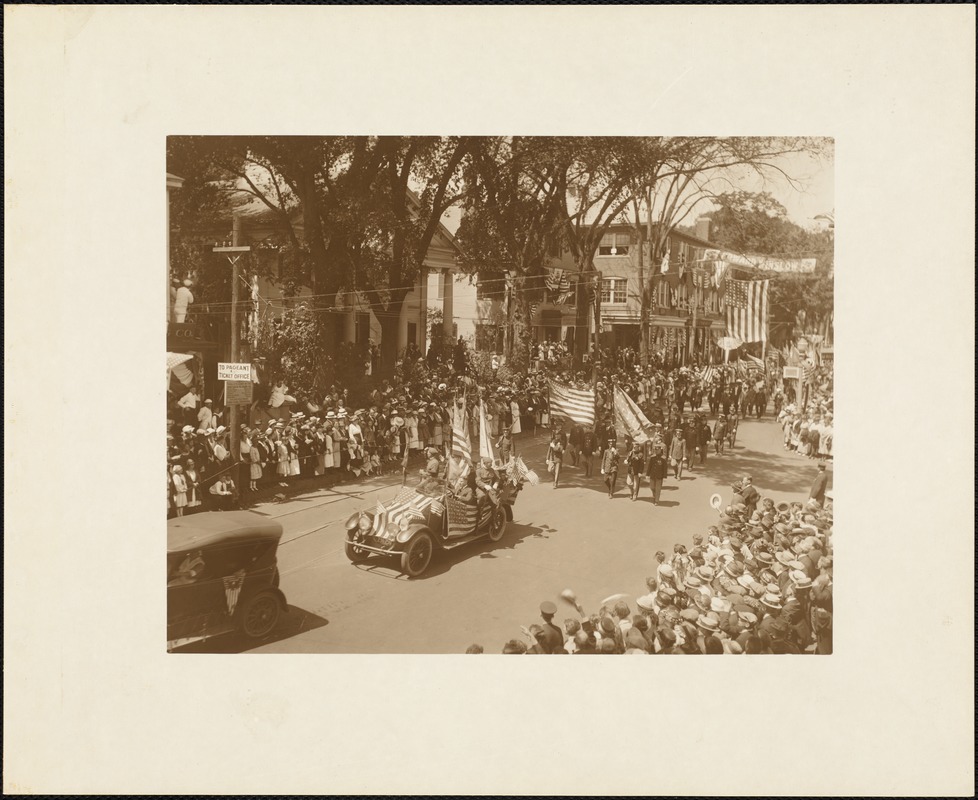 Plymouth Tercentenary celebration, parade, President Day, August 1, 1921, automobiles and military