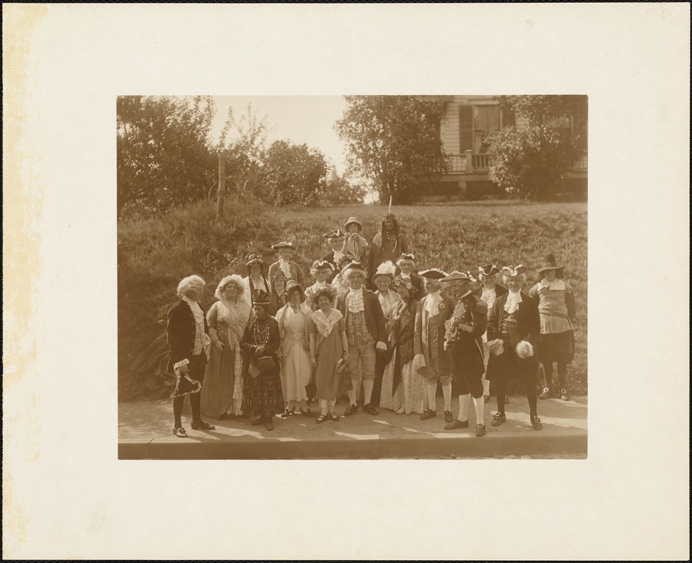 Plymouth Tercentenary celebration, parade, President Day, August 1, 1921; members of the Nemasket Choir from Middleboro (Indian woman on left described as descendant of Massasoit)