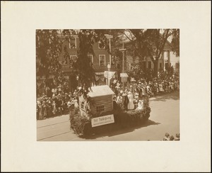 Plymouth Tercentenary celebration, parade, President Day, August 1, 1921, float by Independent Rebekah Lodge 163, Brockton, representing first Thanksgiving