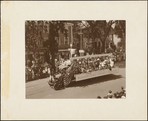 Plymouth Tercentenary celebration, parade, President Day, August 1, 1921, float by Massasoit Lodge, International Order of Odd Fellows, No. 69, Brockton, MA, representing the treaty with Massasoit