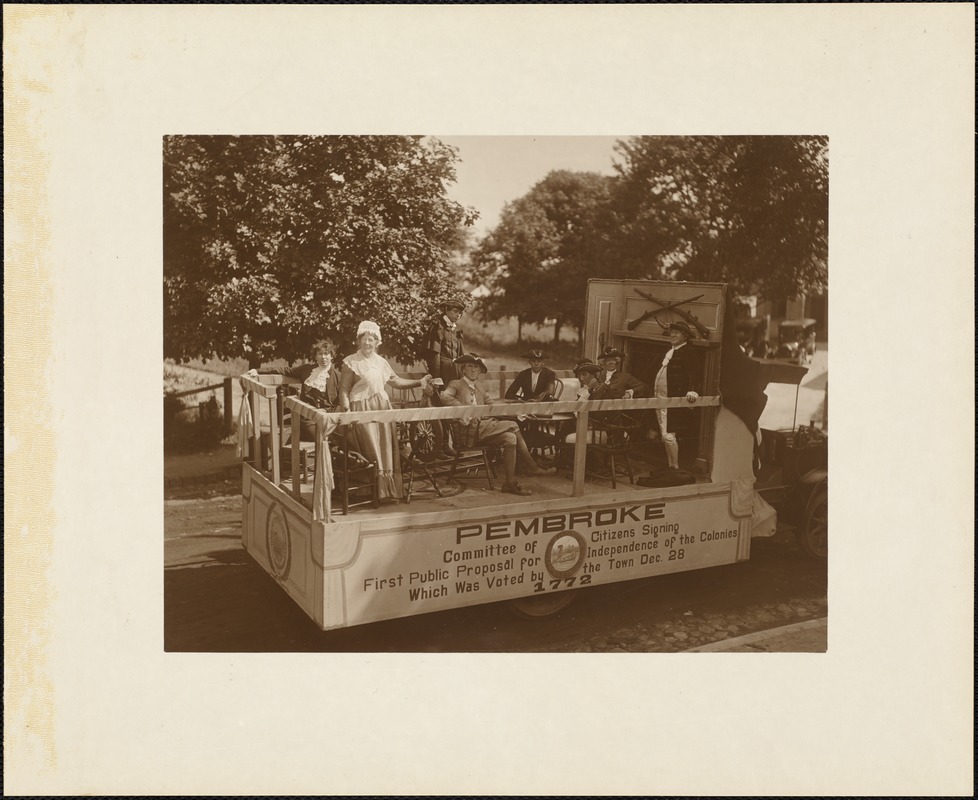 Plymouth Tercentenary celebration, parade, President Day, August 1, 1921, float by the town of Pembroke