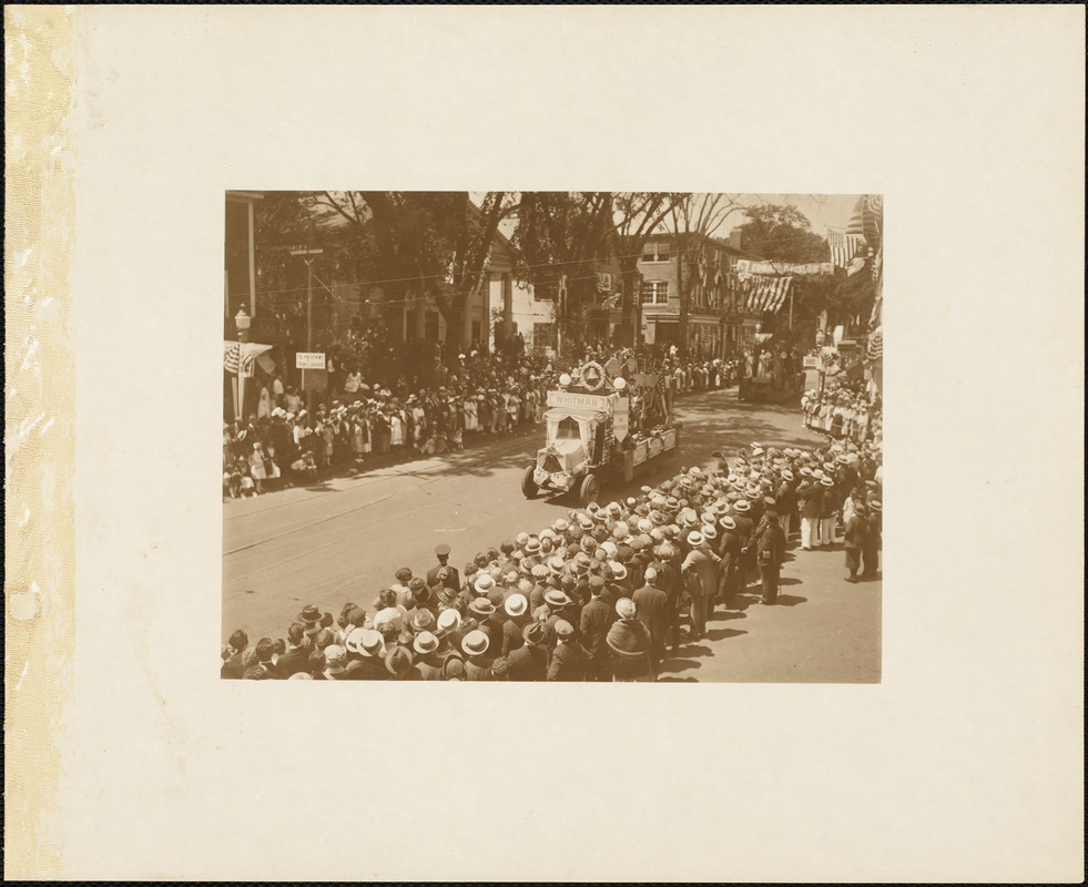 Plymouth Tercentenary celebration, parade, President Day, August 1, 1921, historical float by the town of Whitman