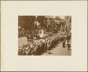 Plymouth  Tercentenary celebration, parade, President Day, August 1, 1921, float by Rockland, MA, representing manufacture of the first ready to wear shoes in Plymouth County by Thos. Hunt--1723