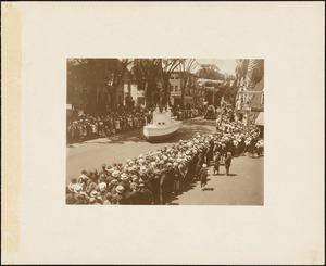 Plymouth Tercentenary celebration, parade, President Day, August 1, 1921, float by Hanover, MA, representing first iron plough