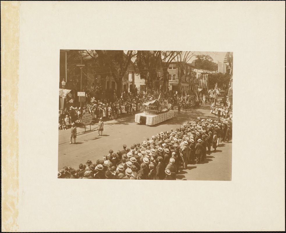 Plymouth Tercentenary celebration, parade, President Day, August 1, 1921, float representing the "Kathryn" bringing the Irish donation--1676
