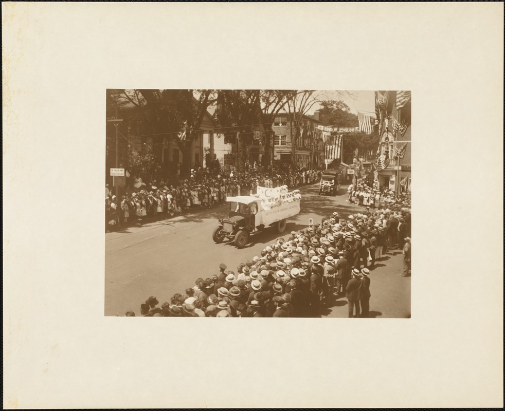 Plymouth  Tercentenary celebration, parade, President Day, August 1, 1921, float by Betty Alden Rebeckah Lodge, Abington, MA