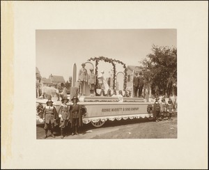 Plymouth  Tercentenary celebration, parade, President Day, August 1, 1921, first prize - second prize commercial float, George Mabbett & Sons Company, Plymouth (posed), view from rear