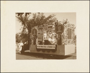 Plymouth Tercentenary celebration, parade, President Day, August 1, 1921, commercial float by Boston Woven Hose and Rubber Company, Plymouth (posed)