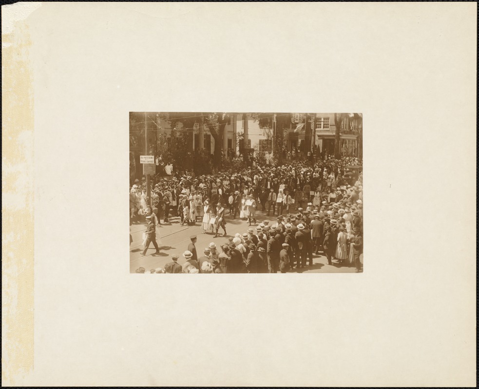 Plymouth  Tercentenary celebration, parade, President Day, August 1, 1921, marchers in street at end of parade