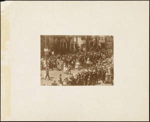 Plymouth  Tercentenary celebration, parade, President Day, August 1, 1921, marchers in street at end of parade