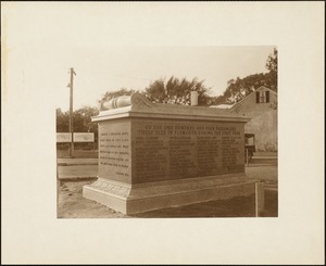 Plymouth Tercentenary celebration, memorial to the forty-six Mayflower passengers who perished during the first winter in Plymouth, view showing inscriptions of names