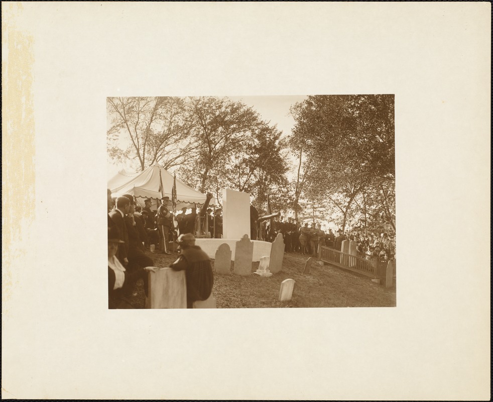 Plymouth Tercentenary celebration, October 4, 1921, dedication ceremony of antique cannon presented as a gift of the British government, memorial mounted on Burial Hill