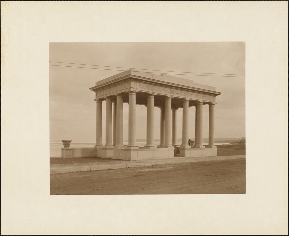 Plymouth Tercentenary celebration, winter 1921/22, new portico over Plymouth Rock presented by Colonial Dames of America, view looking east