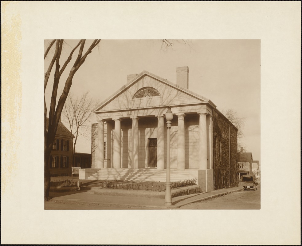 Plymouth Tercentenary celebration, granite portico of Pilgrim Hall (dedicated in July 1922)