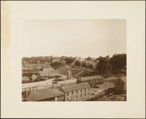 Plymouth waterfront, summer of 1920, looking towards Cole's Hill, showing the monument designed by Hammatt Billings (1859) for Plymouth Rock