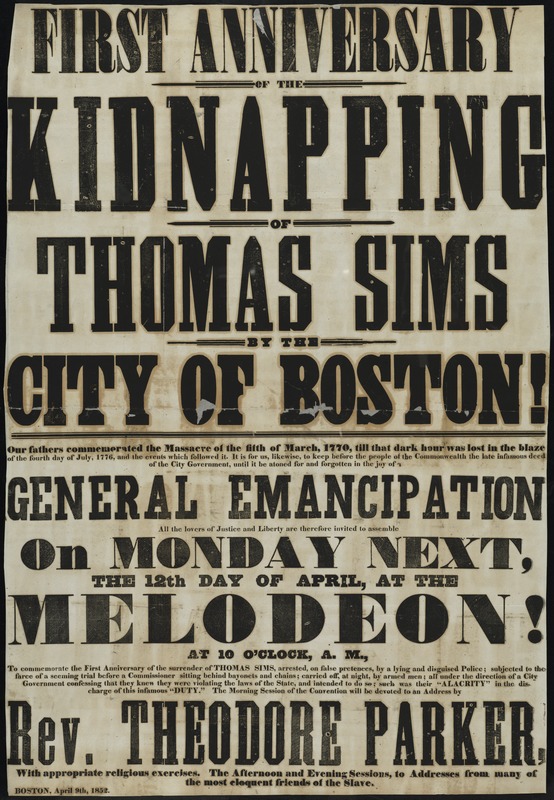 First anniversary of the kidnapping of Thomas Sims by the City of Boston