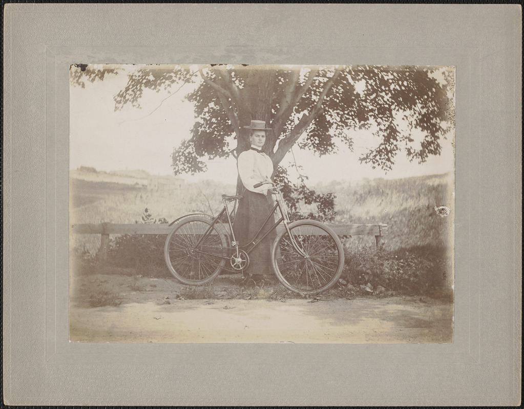 Portrait of Elizabeth Brown Scott with bicycle - Digital Commonwealth