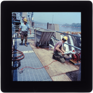 Workers at fishway