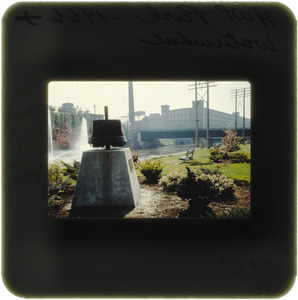 Holyoke Water Power park, 1966 waterwheel with fountains in background