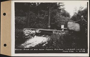 Beaver Brook at weir below Pepper's mill pond dam, Ware, Mass., 8:20 AM, Jun. 13, 1936