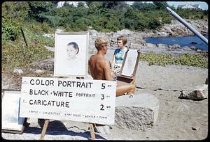 Artist drawing picture, Maine
