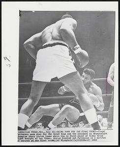 Going Down for the Final Count--Floyd Patterson goes down for the third time and the knockout as Heavyweight Champion Sonny Liston looms above him in first round of their title fight tonight at Las Vegas. Liston Knocked out Patterson in 2 minutes 10 seconds of the first round.