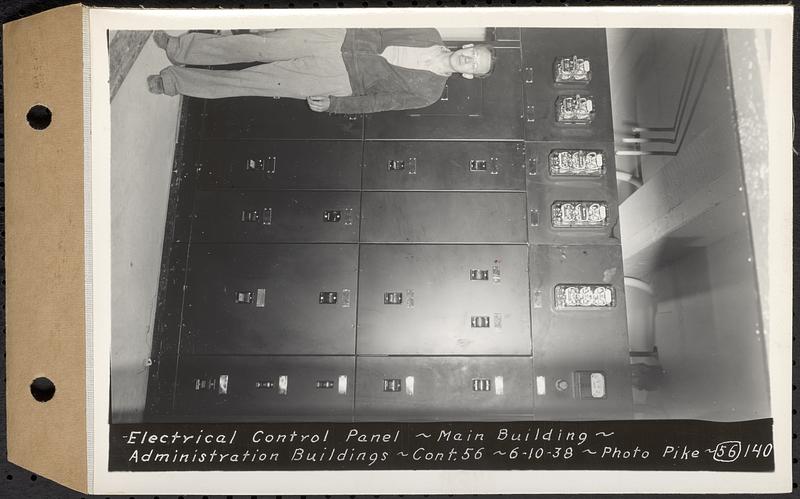 Contract No. 56, Administration Buildings, Main Dam, Belchertown, electrical control panel, Main Building, Belchertown, Mass., Jun. 10, 1938