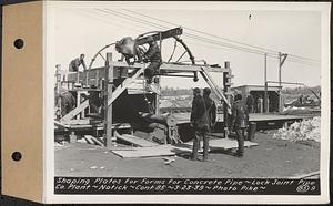 Contract No. 85, Manufacture and Delivery of Precast Concrete Steel Cylinder Pipe, Southborough, Framingham, Wayland, Natick, Weston, shaping plates for forms for concrete pipe, Natick, Mass., Mar. 23, 1939