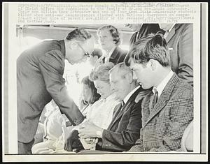 Pastor Donald M. Yaekle of St. John's United Church of Christ offers his condolence to the family of Mr. and Mrs. Louis Schroeder. Their son William Knox Schroeder was one of four Kent State University students killed when anti-war demonstrators clashed with National Guardsmen on campus 5/4.On either side of parents are, sister of the deceased, Mrs. Barry (Nancy) Shotz and brother, Rudy.