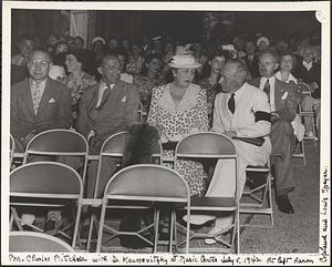 Mrs. Charles Mitchell with Dr. Koussevitzky at Music Center July 5, 1942. At left Aaron Copland and Louis Speyer