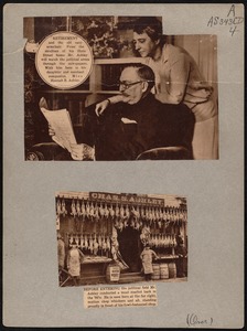 Charles S. Ashley in retirement with daughter Hannah B. Ashley at home; bottom: facade of Charles S. Ashley meat market with Ashley at far right