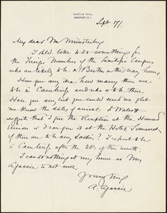 Agassiz, Alexander, 1835-1910 autograph letter signed to Hugo Münsterberg, Newport, R.I., 17 September 1904?