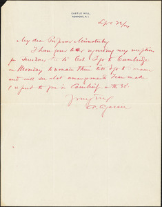 Agassiz, Alexander, 1835-1910 autograph letter signed to Hugo Münsterberg, Newport, R.I., 22 September 1904