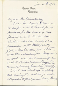 Agassiz, Elizabeth Cabot Cary, 1822-1907 autograph letter signed to Selma (Oppler) Münsterberg, 10 January 1901