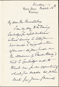 Agassiz, Elizabeth Cabot Cary, 1822-1907 autograph letter signed to Selma (Oppler) Münsterberg, 16 March 1902