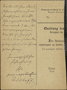 Althoff, Friedrich, 1839-1908 autograph note signed to Hugo Münsterberg