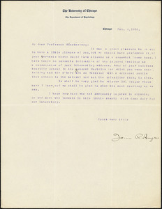 Angell, James Rowland, 1869-1949 typed letter signed to Hugo Münsterberg, Chicago, 04 February 1908